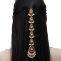 Gioiello per capelli etnico dorato con cristalli rosa e nappe di perle bianche - Rosa Chiaro