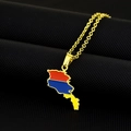 Armenia map pendant necklace with red blue apricot oil drip stripes on golden chain - Gold Enamel Style / Gold