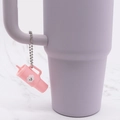 Pink mini cup keychain with cloud smiley face hanging on a purple bottle handle - Pink Cloud Cup Bead Chain