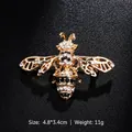 Detail view of gold bee brooch with rhinestones showing size 4.8cm and weight 11g - Bee Shape Style (XD8197-1) / Gold