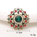 Vintage-Brosche in Gold mit grünem Edelstein und bunten Strasssteinen, 4,5 cm - Retro Strassblüte (Tintengrün)