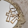 Elegant golden vintage hollow cross hoop earrings on a decorative mirror surface - Gold - Large Hoop