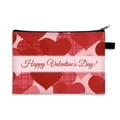 Pink cosmetic bag with red hearts and Happy Valentine's Day print with black zipper - Happy Valentine's Day