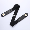 Elastic no-buckle invisible belt for jeans with cute white daisy flower accents - Black [Double Daisy Style]