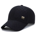 Men's winter baseball cap in black checkerboard pattern with gold metal side detail - Adjustable / Square Label Navy Blue
