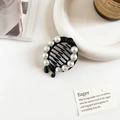 6.5cm Rhinestone Pearl Fat Bean Clip - Black