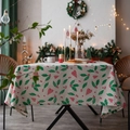 Christmas tablecloth with holly leaves and red hearts on textured linen-look fabric - 140*220cm / Heart Green Leaf