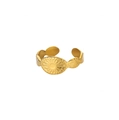 Adjustable golden stainless steel open ring with solar relief pattern and sunburst texture - Starburst Relief Style (JZ7400G) / Gold
