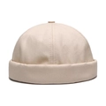 Beige brimless skullcap with decorative stitching on clean white background - Adjustable / Off White