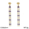 Minimalist gold chain tassel earrings with purple oval beads 50x2mm lightweight style - Gold-Grape Purple Beads