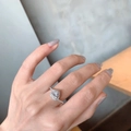 Silver moissanite ring with heart shaped center stone shown on model hand - Heart-shaped Diamond Ring Ljz-209 / Adjustable Open