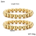 2-piece set of 10mm gold beaded stretch bracelets with polished finish and 16cm length - 10mm Gold Bead Bracelet 2Pcs Set (KB160807-Z)