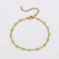 Detail of colorful faceted green beads and gold chain bracelet with adjustable lobster clasp - Green Rectangle