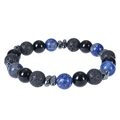 Macro shot of 8mm tiger eye, lava rock and lapis lazuli beaded bracelet with hematite - Natural Lapis Lazuli Bracelet
