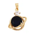 Golden Saturn planet pendant with deep blue center stone and sparkling zircon accents - Dark Blue/Planet