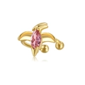 Macro detail of 18K gold dolphin ear cuff with a pink marquise-cut crystal inlay - Pink Dolphin Ball End Stud (EH00584)