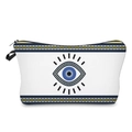 Close-up of durable canvas makeup bag with blue Evil Eye print and black zipper - White Single Eye 656