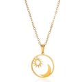 Double-layered sun and moon celestial pendant necklace in polished golden finish - Sun and Moon Hollow Disc