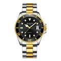 Men's two-tone silver and gold quartz watch with black dial and luminous calendar - Male Style / Two-tone Band Black Dial