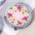 Pink floral Mother's Day compact makeup mirror with Happy Mother's Day text - Pink White Wreath Mother's Day
