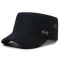 Klassische schwarze Militärmütze aus Baumwolle mit Bronze-Metalllogo und Seitenknöpfen - Marineblau / Verstellbar