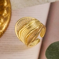 Gold plated geometric wavy ring with micro-pave zircons and matte gold texture - Wave Frosted Style (14009) / Gold