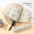 Champagne automatic folding umbrella with cute cartoon cat pattern and matching storage bag - 306 Automatic / Sycamore Beige Cat Dog Party