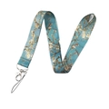 Lanyard with Van Gogh Almond Blossoms print, blue polyester strap with metal lobster clasp - Almond Blossoms (KP528)