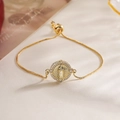 18K gold plated Mary pendant bracelet with zircon accents and adjustable box chain - Round Virgin Mary Pendant / Gold 32013