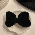 Elegant black velvet bow hair clip for girls, minimalist style on a white surface - Black Velvet Bow / Black