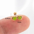 Gold double heart cartilage stud with green filling showing 1.0cm width size detail - Gold-Lime Heart