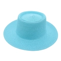 Sky blue woven flat top straw hat with a modern wide brim for summer outdoor sun protection - One Size / Lake Blue