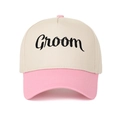 Modische zweifarbige beige-rosa Baseballkappe mit eleganter schwarzer Groom-Stickerei - Verstellbar / Rosa