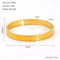 Detailed size chart showing inner and outer diameters of 18k gold plated round bangle - 8mm Width Style