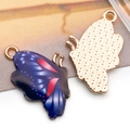 Schmetterling-Anhänger in Blau und Rot mit goldener Rückseite für DIY-Schmuckherstellung - Marineblauer Bedruckter Schmetterling (16x24 mm)