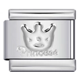 Silver Italian charm link with a crown design and Princess engraving in steel - Steel Crown-Y506