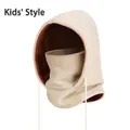 Pasamontañas de punto beige para niños con forro polar suave y cordón ajustable - Beige Niños
