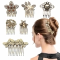Set di pettini per capelli vintage in metallo con fiori e perle per acconciature eleganti - Set da 6 pezzi come mostrato