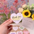 White heart-shaped thank you gift tag with yellow watercolor brush and small pink hearts - Heart Tag No. 4