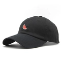 Close-up of a small watermelon embroidery on a black cotton baseball cap with neat stitching - Adjustable / Black