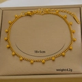 Detailed macro view of 18K gold plated beaded bracelet with 18+5cm size specs - Shiny Bead Chain (c-1-1)