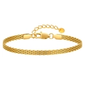Elegante pulsera de malla de acero inoxidable dorado con cierre de mosquetón y chapa - Oro-Ancho 3mm Longitud 16+3cm