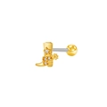 Detailed view of a gold cowboy boot earring with white zircon and a secure screw back ball - White Zirconia Cowboy Boot Style (24081301-10)