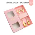2-piece set of golden 304 stainless steel elk spoons in a pink festive gift box - 304 Reindeer Spoon 2PCS Pink Box / Silver