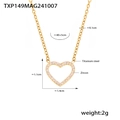 Detail of gold-plated double-layer heart pendant necklace with zircon and steel chain - Gold Heart Zirconia Necklace (TXP149)