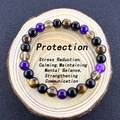 Protection bracelet with natural amethyst, tiger eye and black beads on wood - Black Purple Brown Crystal-Calming
