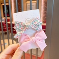 Two-pack floral and pink bow hair clips on display card for little girls - Pink Floral & Solid Bow Set