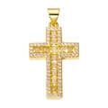 Gold plated cross pendant with square yellow zircon and clear stones on white background - Pendant 60-X2263 (Gold Pave Yellow Stone Cross)