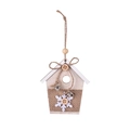 Nordic wooden cabin Christmas ornament with jute ribbon, snowflakes and metal bells - House Style