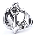 Vintage silver nautical anchor ring in stainless steel with rope detail for men and women - US 7 / Vintage Silver (13106)